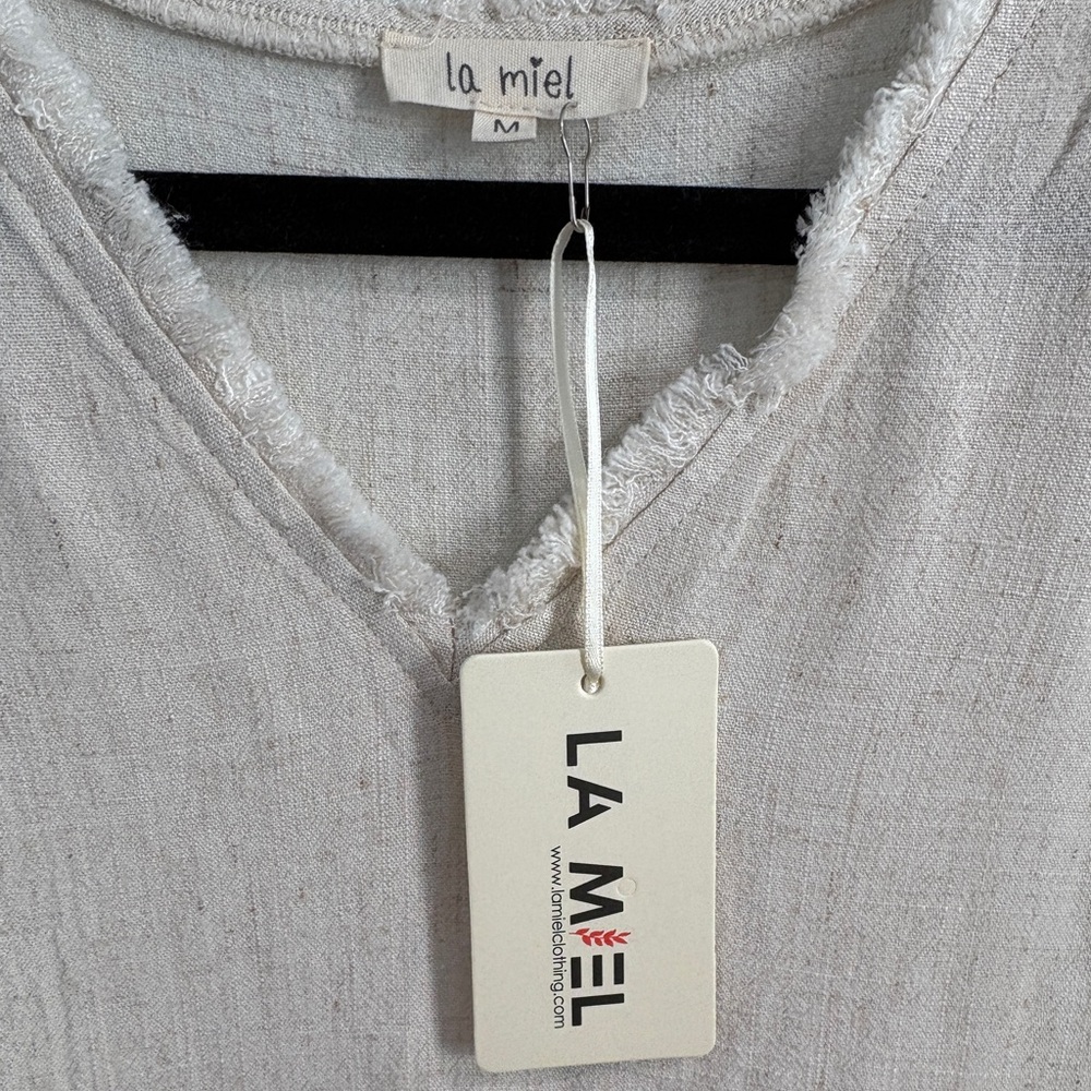 La Miel Ivory Linen Blend Oversized Mini Dress- Size Small - Picture 6 of 7